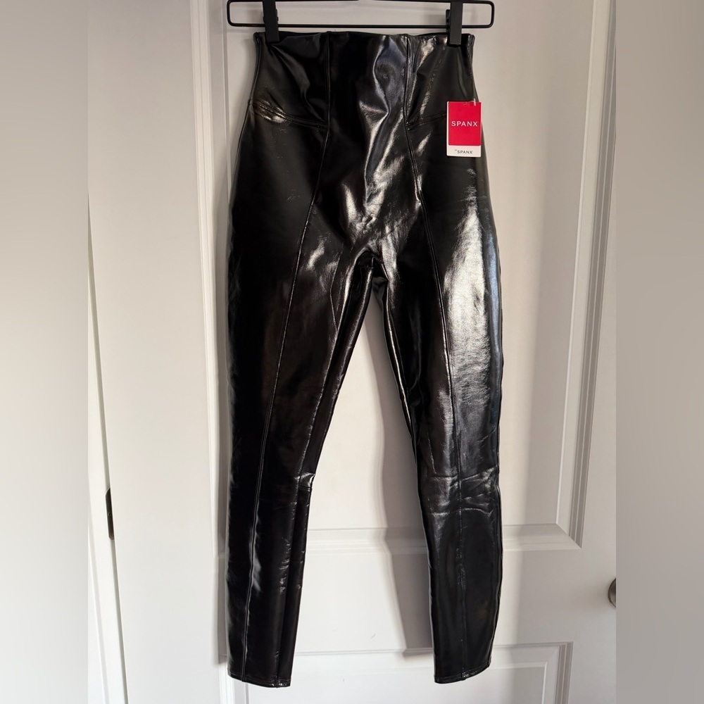 NWT Spanx Black Faux Leather Leggings‎ Sz Small Petite
